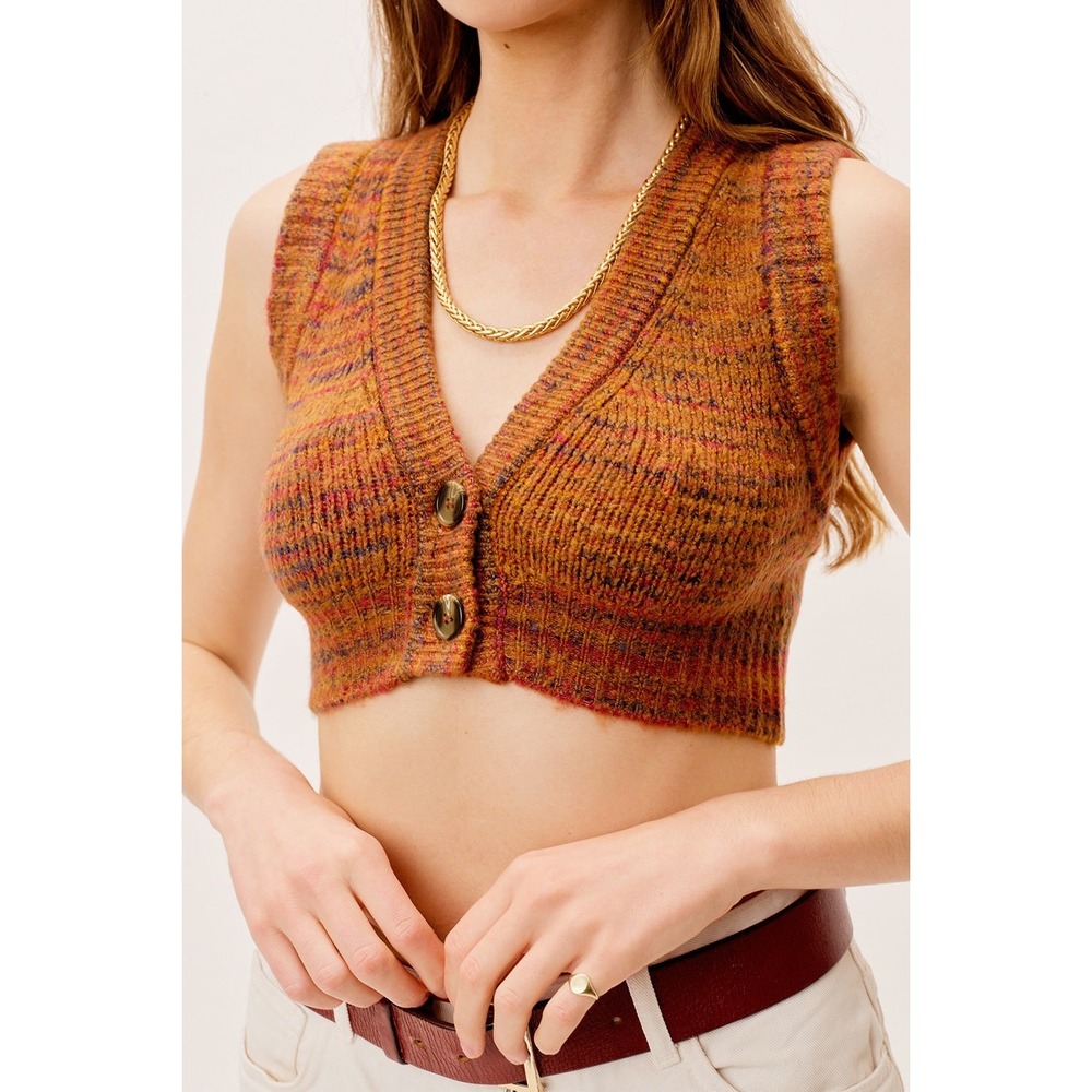 For Love & Lemons Helena Cropped Sweater Vest Knit Button Up Sleeveless Top S